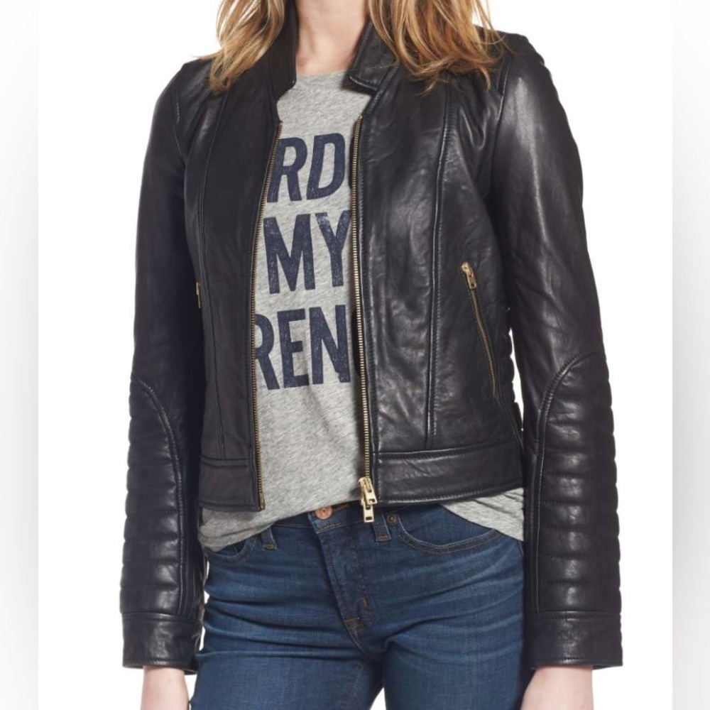 HTF, Rare J. Crew Collection Stand Collar Leather Moto / Biker Jacket - Picture 6 of 14